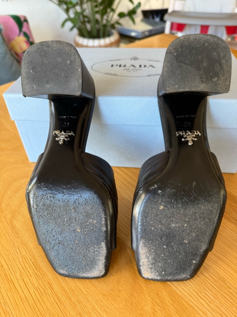 Prada Black Quilted Leather Square-Toe Heel Mules - Picture 9 of 11